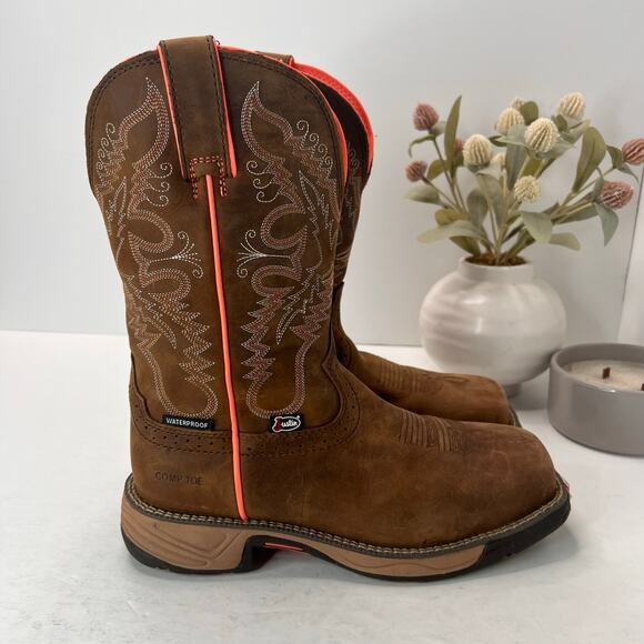 Justin Stampede Rush Waterproof Composite Safety Toe Boots Brown Women 7.5B - Picture 3 of 9